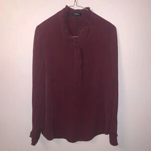 Theory 100% Silk Long Sleeve Ruffle Frayed Edge Blouse M